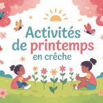 activité printemps crèche enfants découvrant fleurs et nature