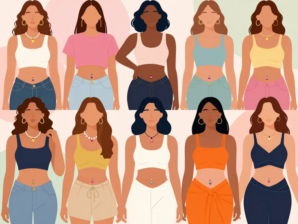 illustration styles tendances anneau nombril piercing