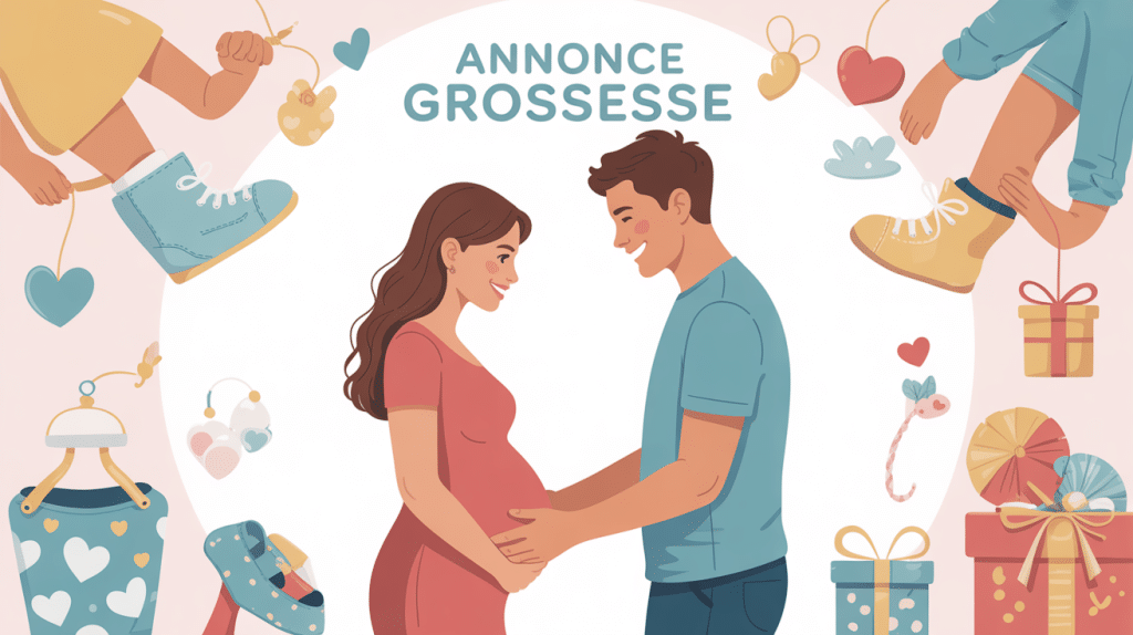 annonce grossesse famille joyeuse objets bébé
