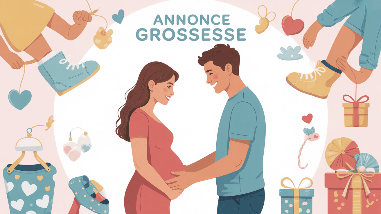 annonce grossesse famille joyeuse objets bébé