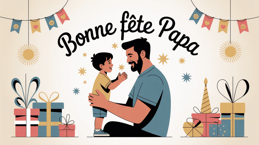 illustration famille bonne fete papa carte voeux