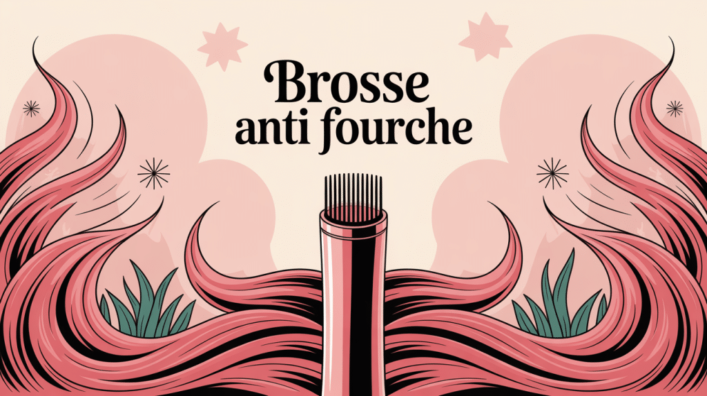 Brosse anti fourche entourée de cheveux longs et brillants