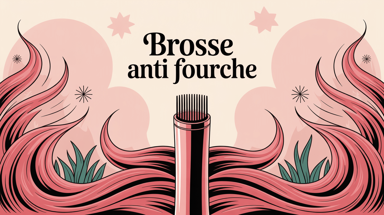 Brosse anti fourche entourée de cheveux longs et brillants