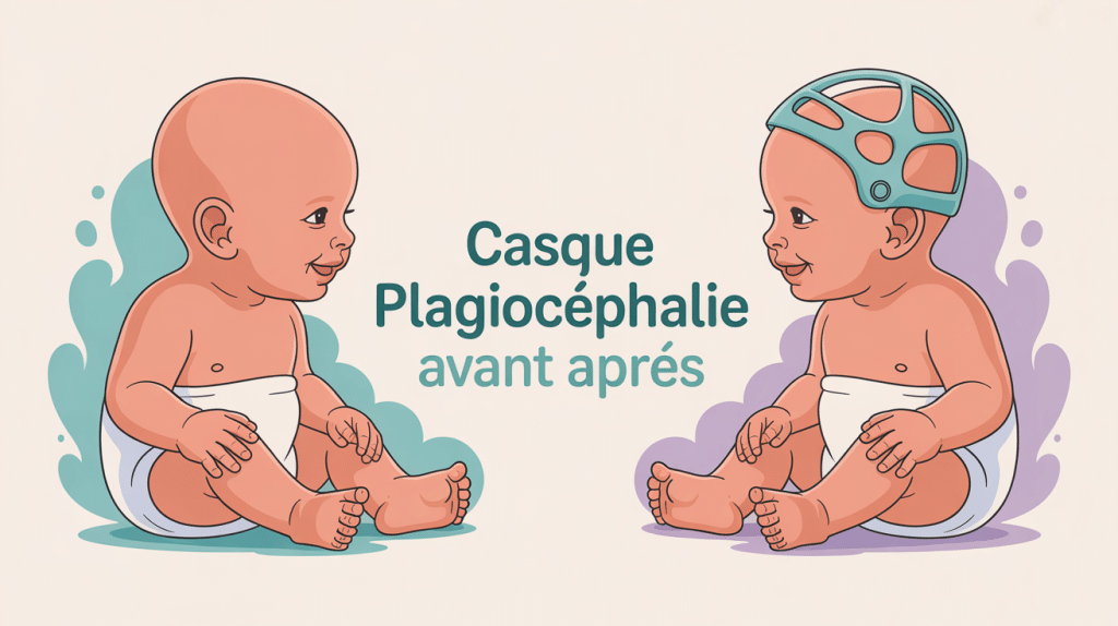 Casque plagiocéphalie avant après bébé illustration transformation