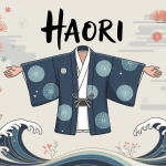 haori flottant avec motifs japonais cerisiers grues vagues