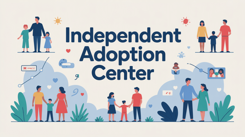 independent adoption center illustration familles et bureau d’accompagnement
