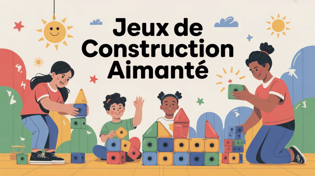 Enfants et adultes jouant avec jeux de construction aimanté