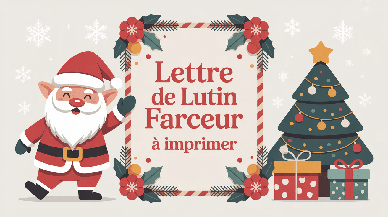 Lettre lutin farceur à imprimer en version festive avec lutin et décor de Noël