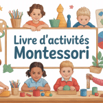 livre activité montessori, enfants manipulent objets éducatifs