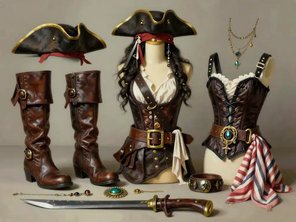 pirate deguisement femme accessoires bottes chapeau ceinture