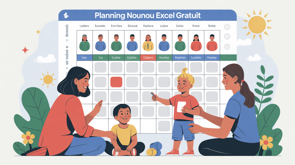 planning nounou excel gratuit illustration famille horaires