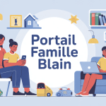 famille utilisant portail famille blain sur ordinateur et smartphone