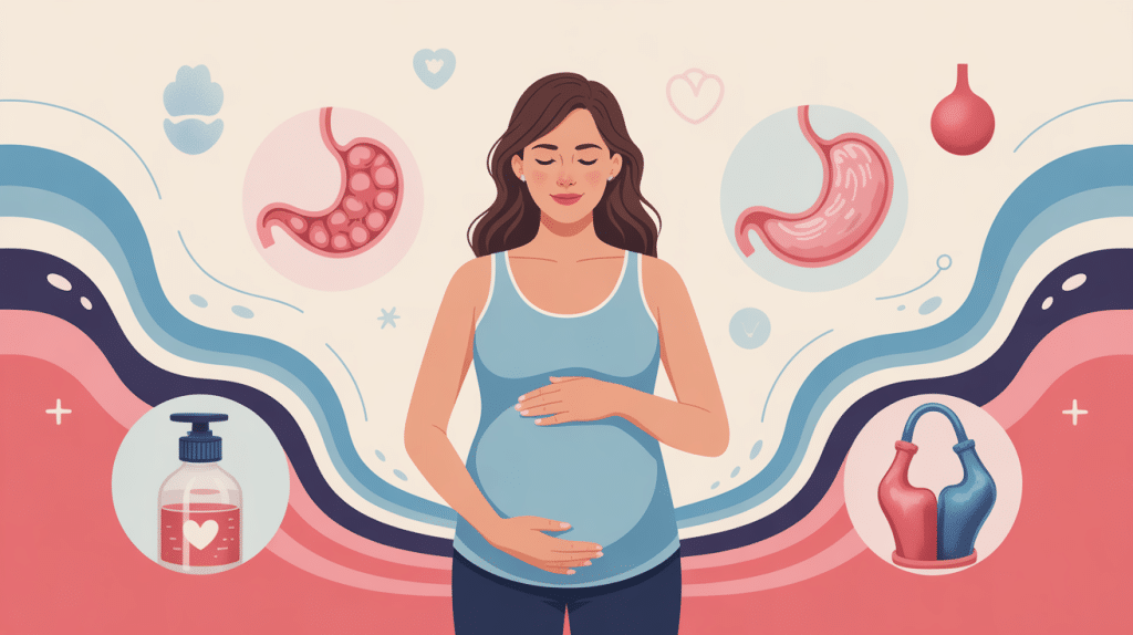 Illustration grossesse femme enceinte avec remontée acide fin de grossesse signe accouchement