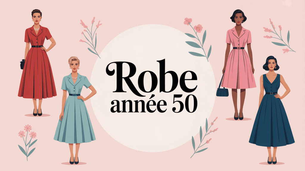 illustration robe année 50 silhouettes chic moderne