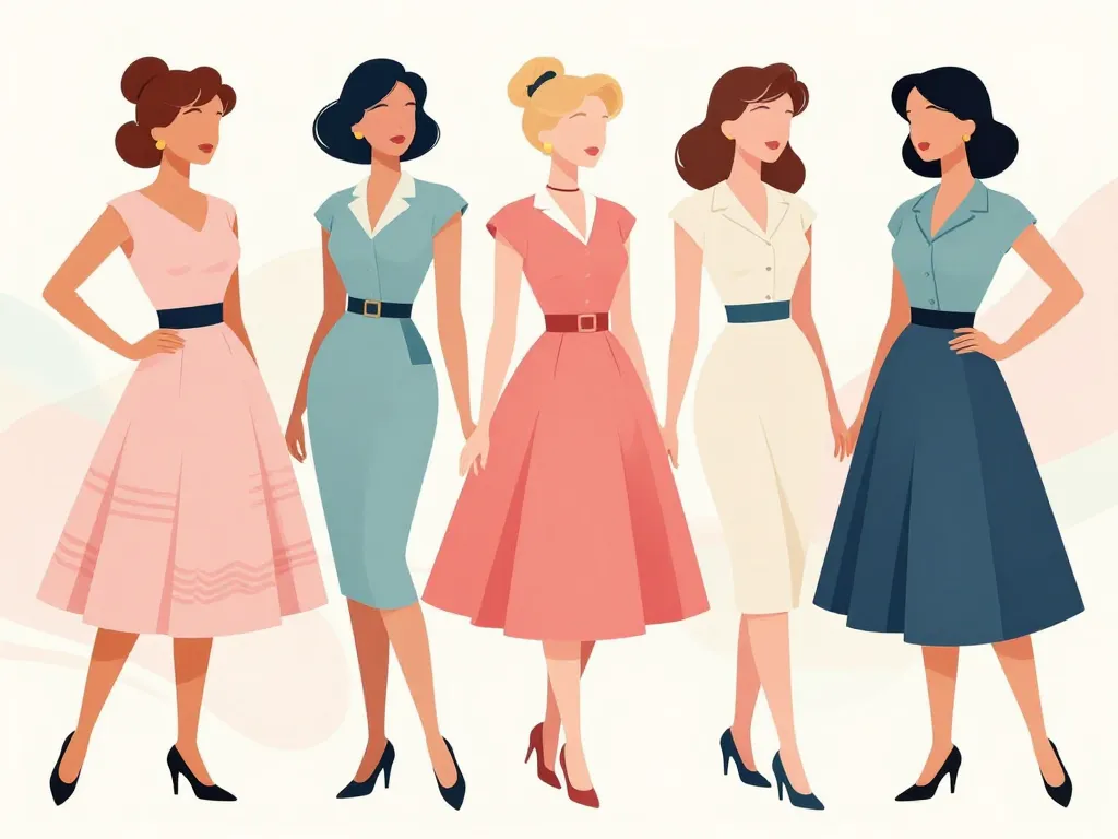 editorial robe année 50 style moderne silhouettes féminines