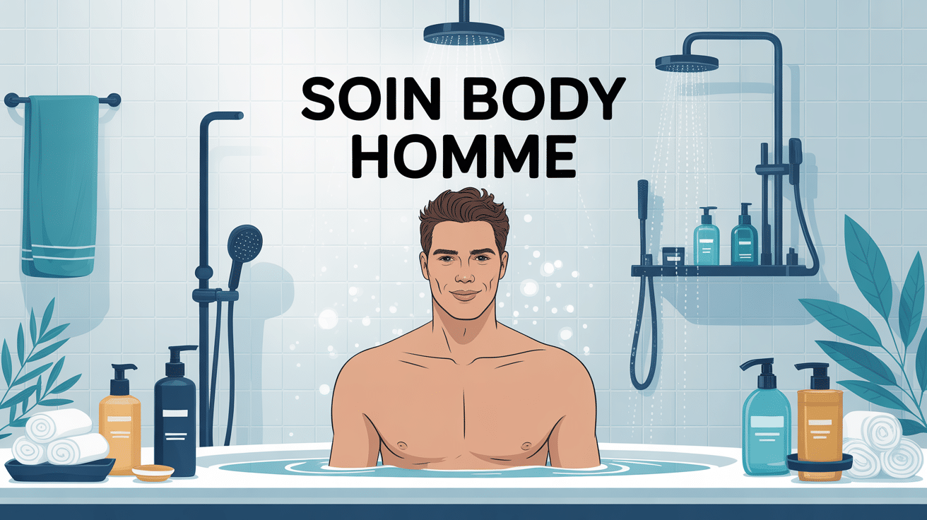 illustration body homme moderne avec produits de soin