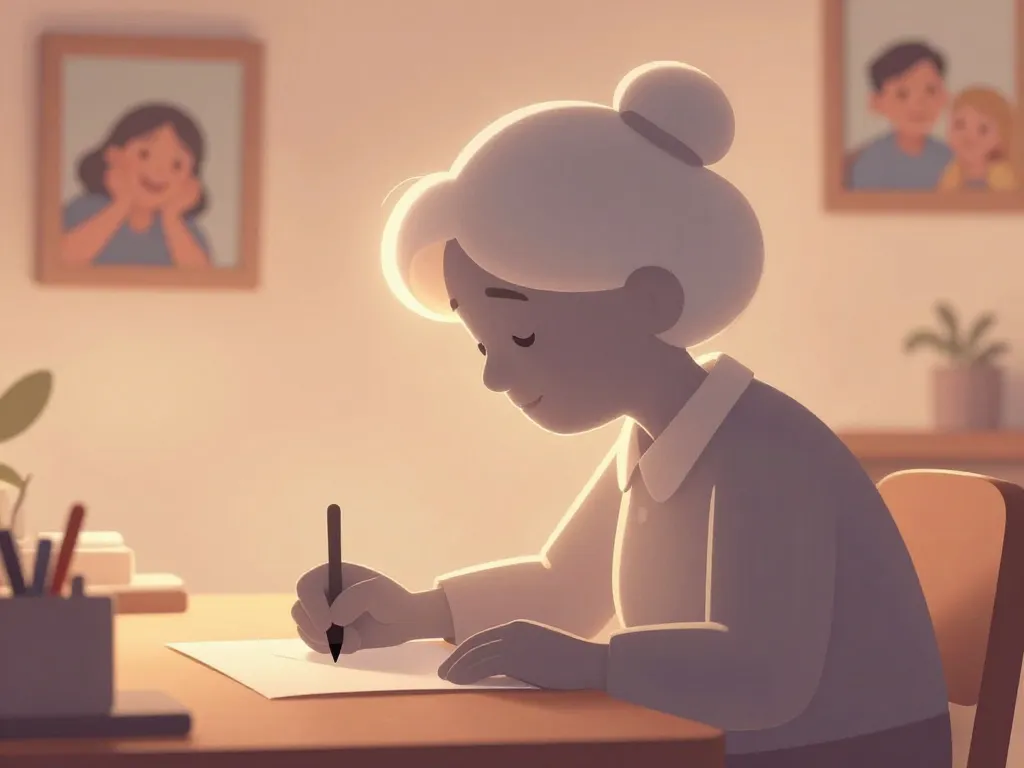 scène grand-mère écrivant lettre à ma petite fille que je ne vois plus respect douceur