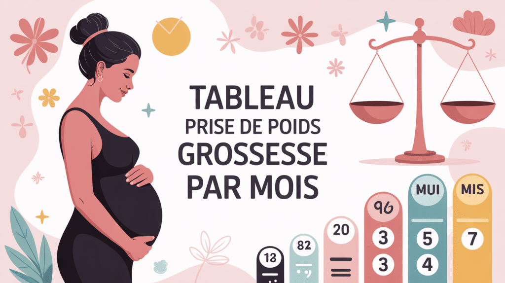 tableau prise de poids grossesse par mois illustration vectorielle femme enceinte