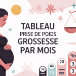 tableau prise de poids grossesse par mois illustration vectorielle femme enceinte