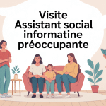 visite assistant social information préoccupante famille salon illustration vectorielle