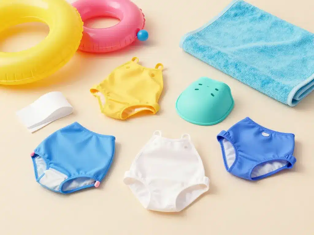 Types de couche de bain bébé jetable et lavable à côté de la piscine