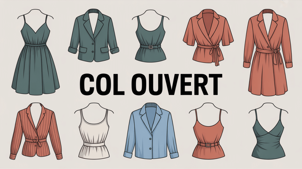 Illustration col ouvert chemises robes tops stylisé moderne