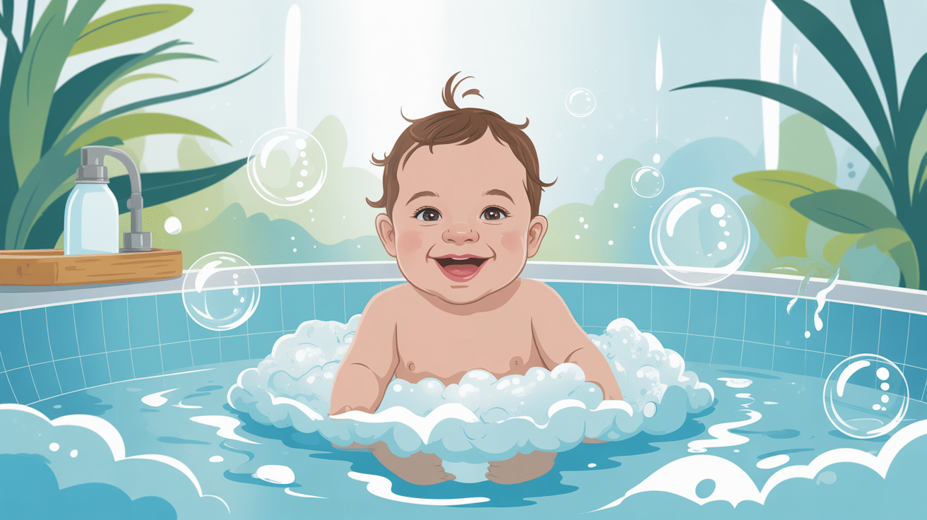 Bébé près d'une piscine protégé par une couche de bain bébé
