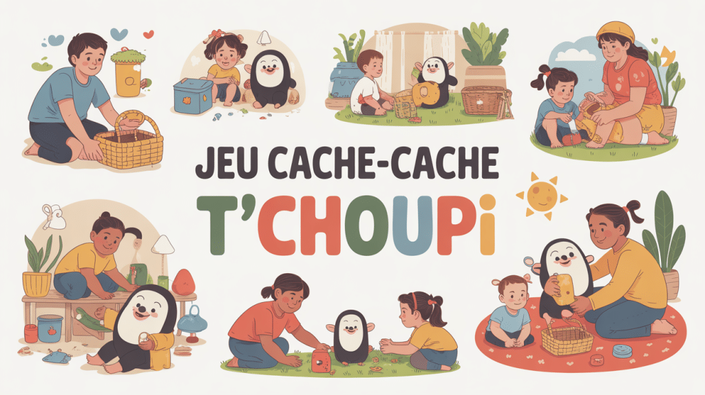 jeu cache cache t'choupi image colorée avec parents et enfants