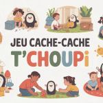 jeu cache cache t'choupi image colorée avec parents et enfants