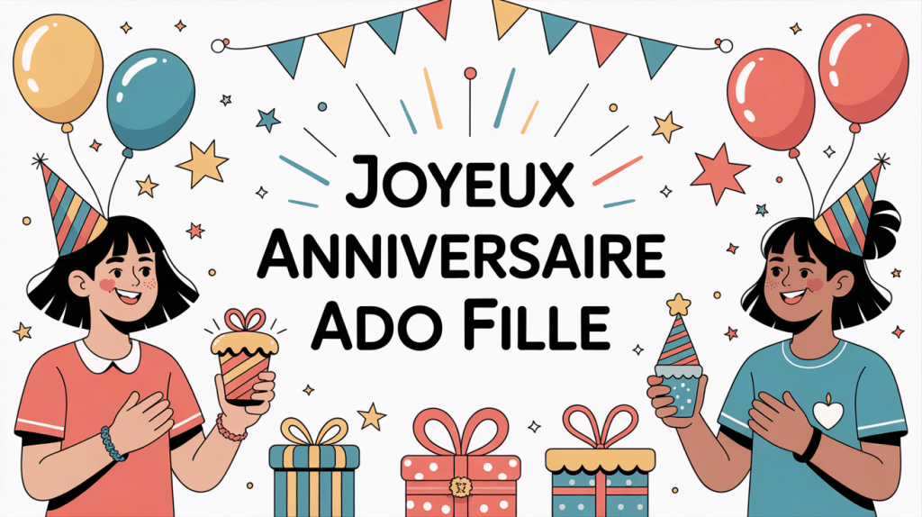 illustration joyeux anniversaire ado fille festive moderne