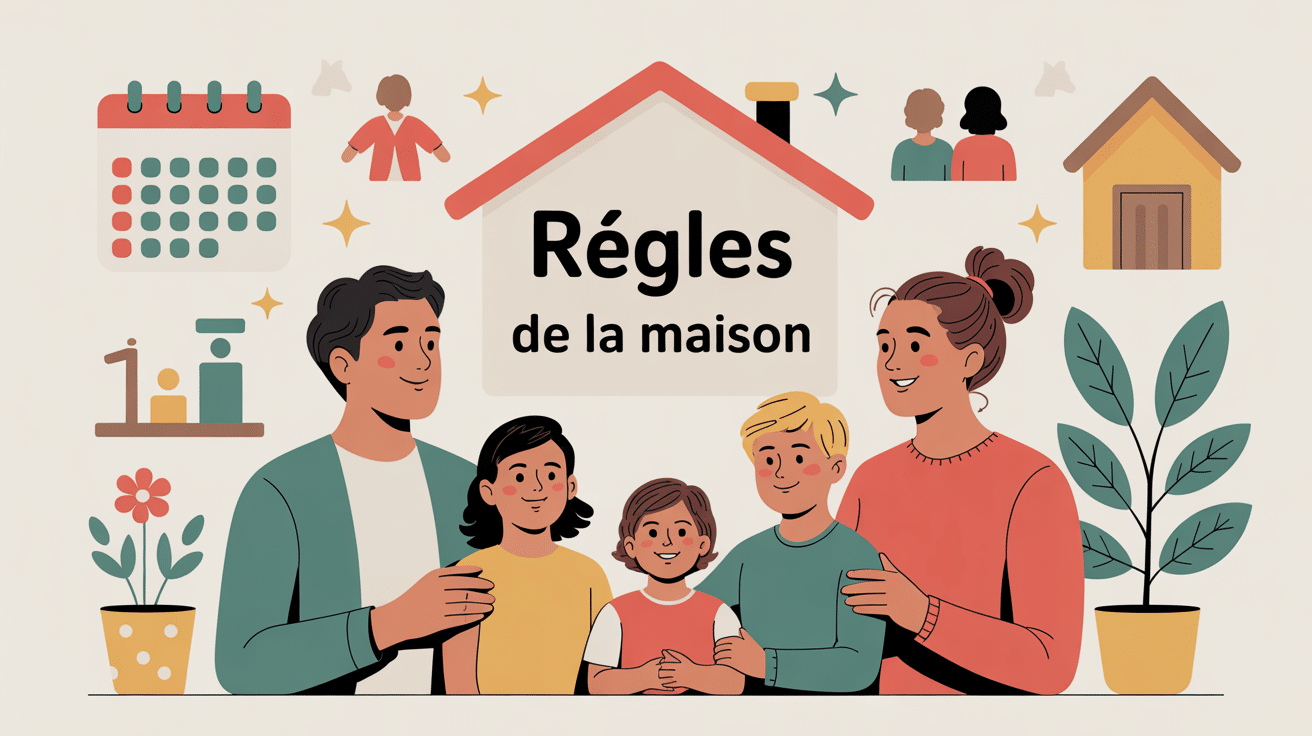 Illustration famille sur les règles de la maison ambiance sereine