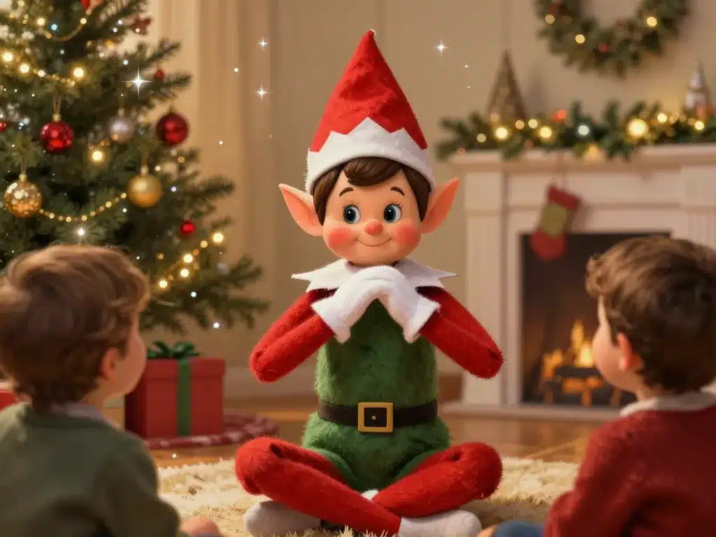 Lettre lutin farceur, lutin joue avec enfants ambiance chaleureuse