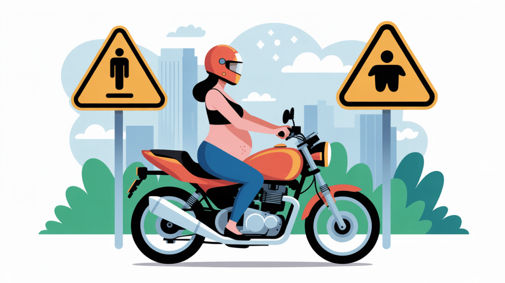 Femme enceinte à moto en ville symboles sécurité
