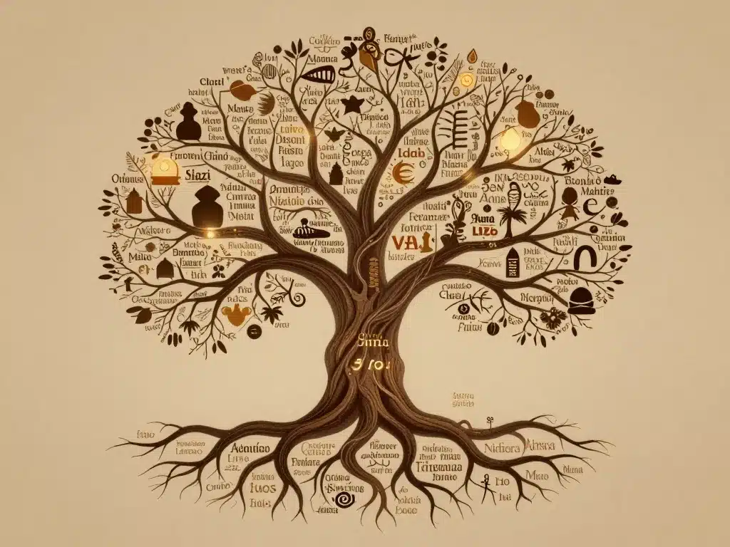 Arbre symbolique origine des prénoms colombiens