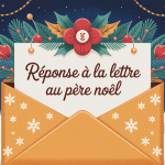 Réponse lettre au père Noël devant le Pôle Nord décor féerique