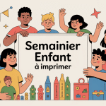famille autour d’un semainier enfant à imprimer