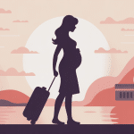 Illustration centrale voyage femme enceinte valise ambiance pastel