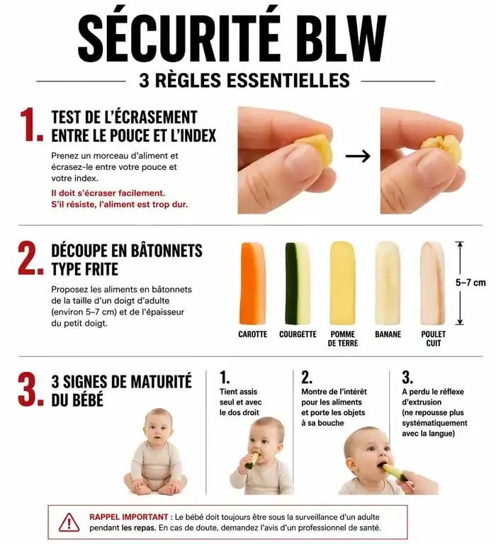 Infographie des règles de sécurité et préparation des aliments pour la méthode BLW
