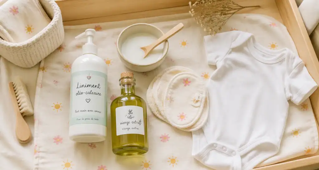 Liniment oléo-calcaire artisanal sur table à langer