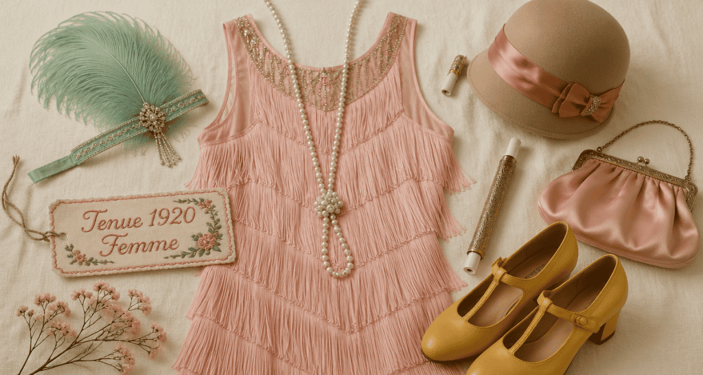 tenue 1920 femme robe Charleston accessoires