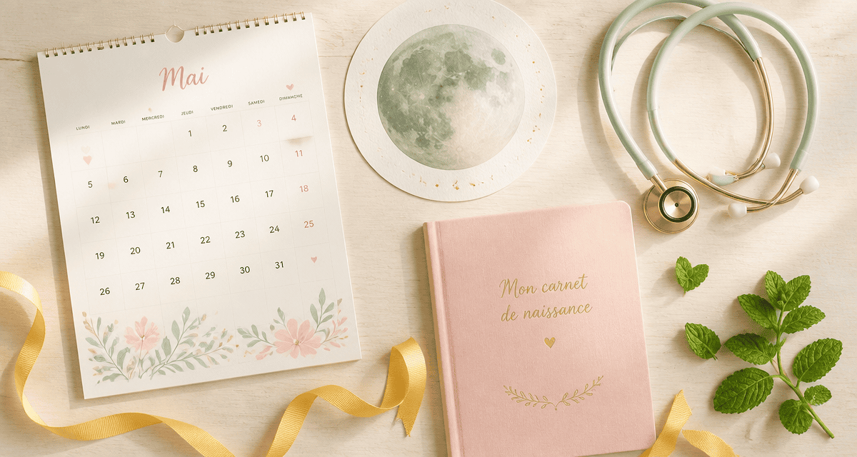 accouchement pleine lune calendrier et stéthoscope