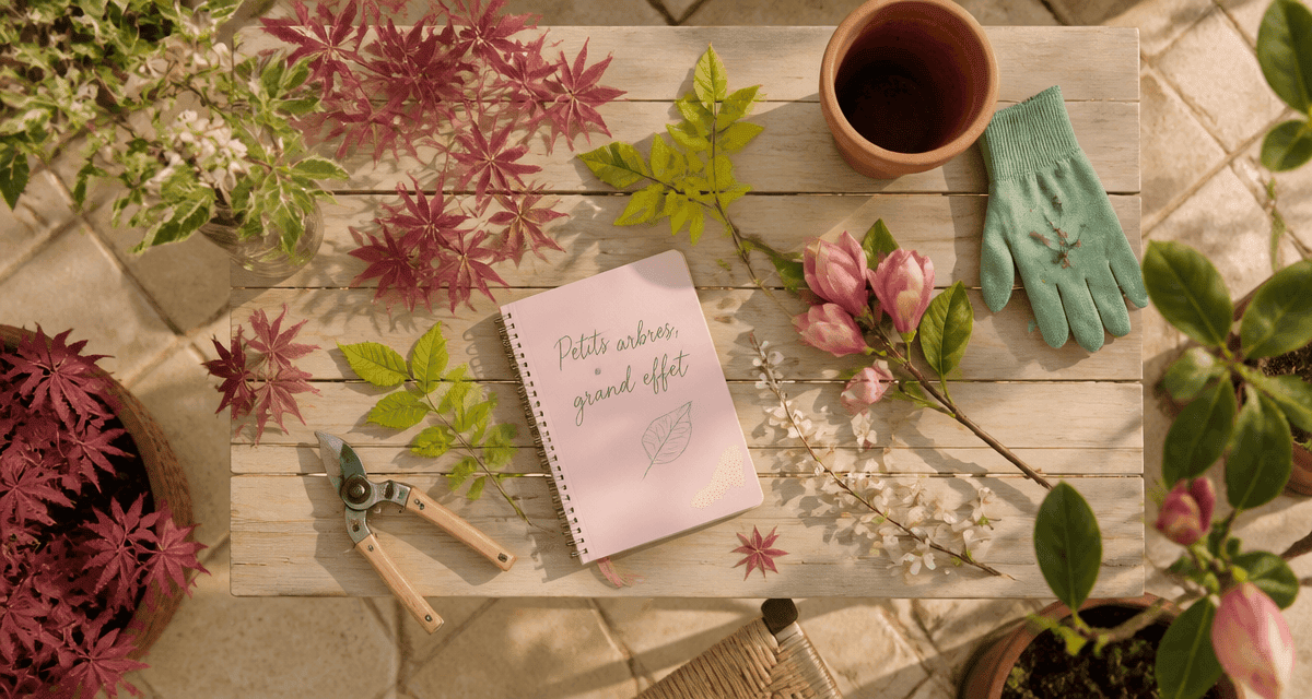 arbres pour petit jardin sur table et feuilles