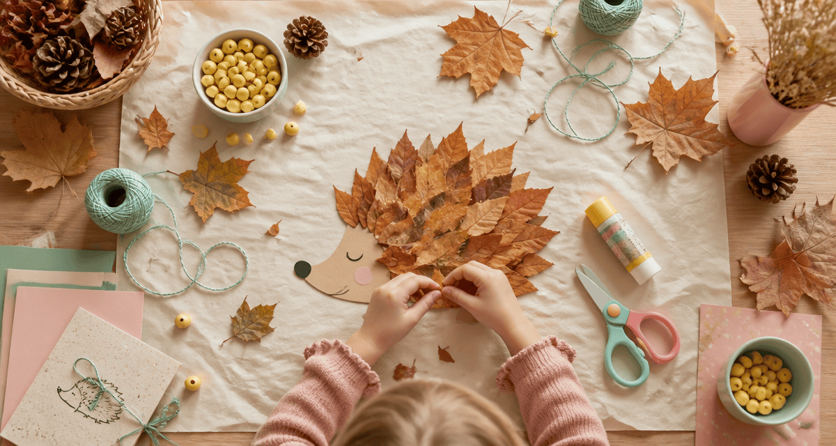 bricolage automne maternelle hérisson feuilles et pommes de pin