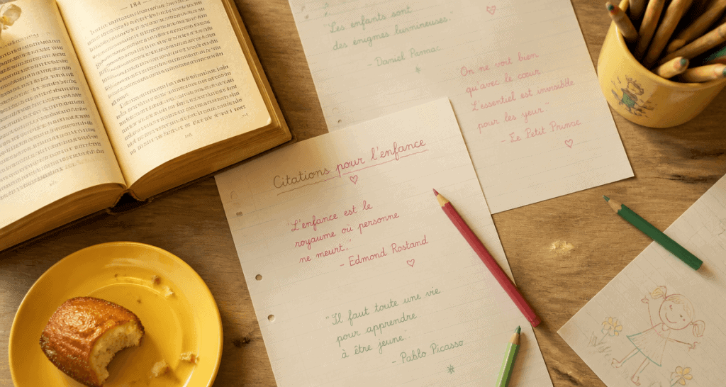 Citation pour enfance sur bureau d'enfant