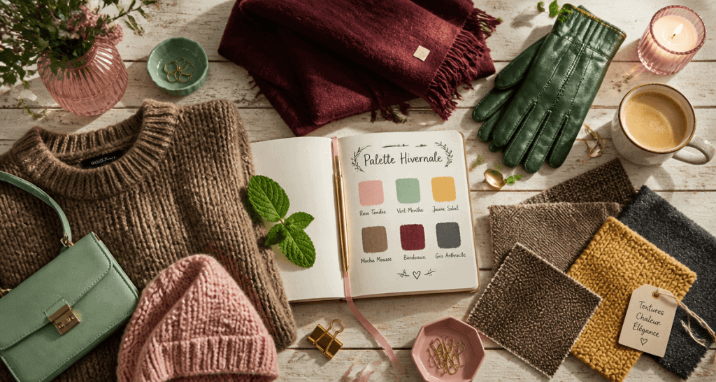 couleurs mode hiver 2025 flat-lay mocha mousse bordeaux