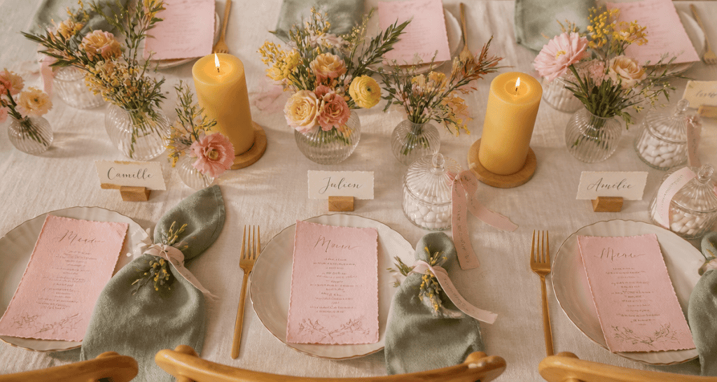 decos de mariage table pastel ivoire