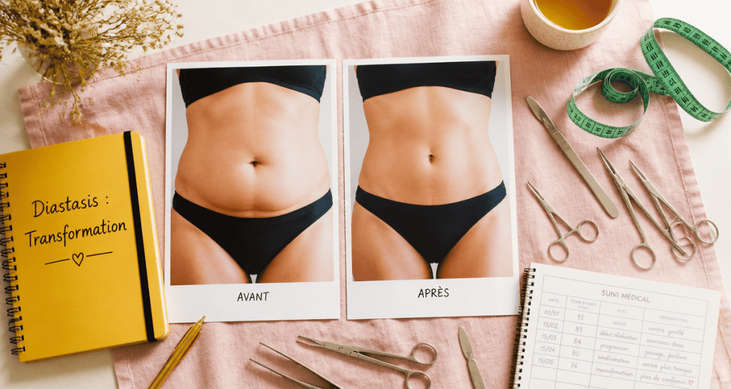 diastasis avant apres photo abdomen femme