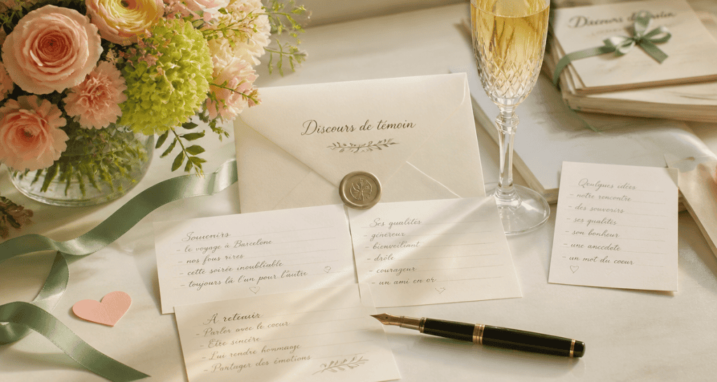 discours témoin mariage fiche manuscrite champagne fleurs