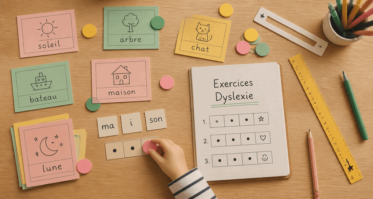 dyslexie exercices cartes jetons enfant