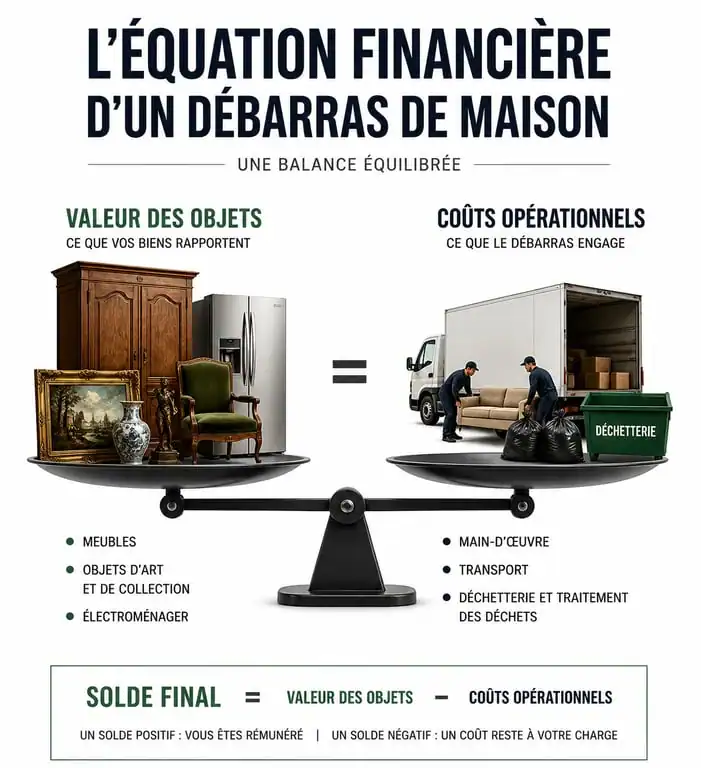 Infographie expliquant le mécanisme de valorisation pour vider une maison gratuitement